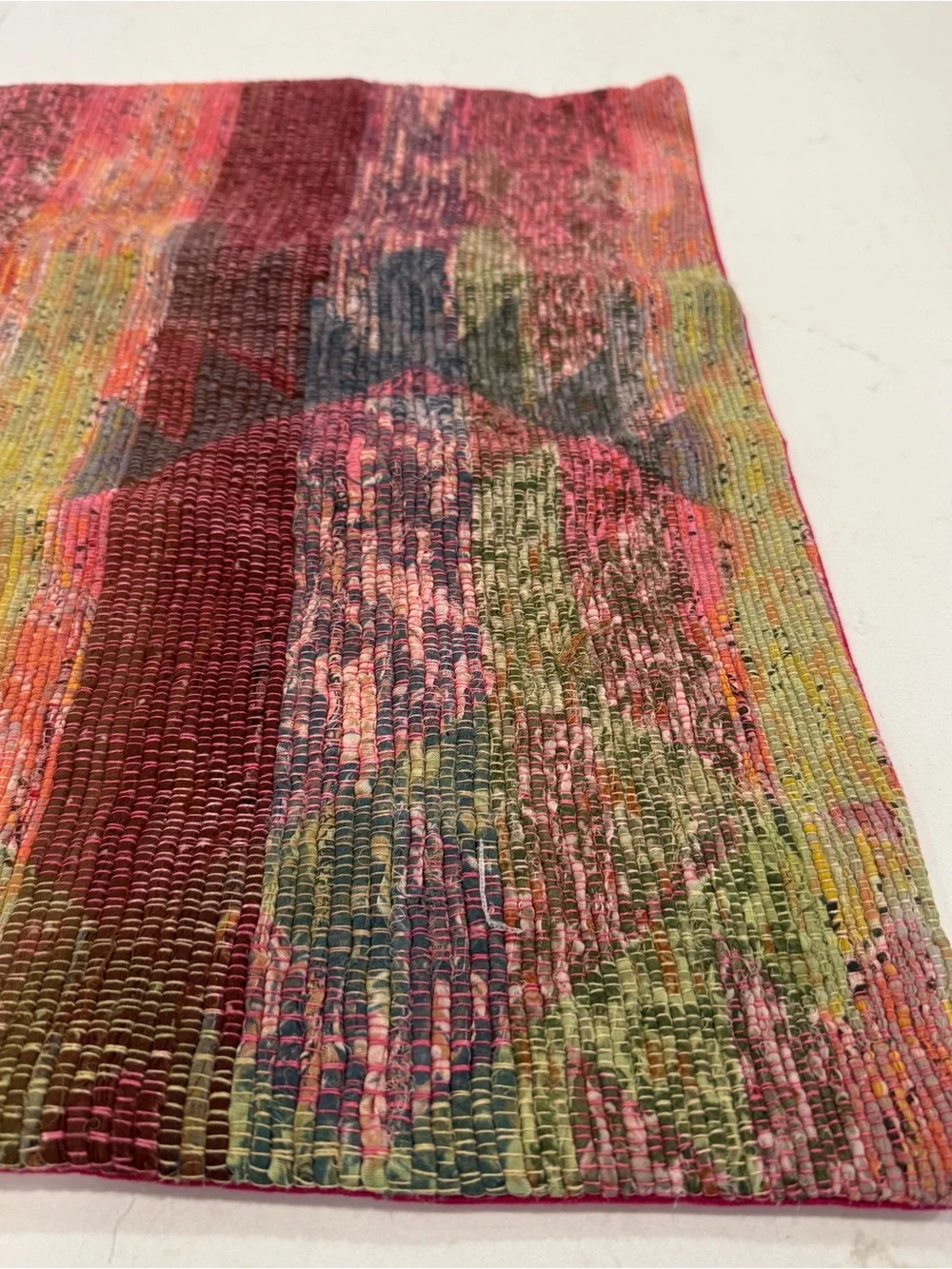 Handwoven Multicolor Textile pillow cover- Pink, Green, Yellow